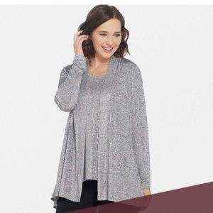 Susan Graver Foil Print Tank and Cardigan Silver and Gray Size XXS
